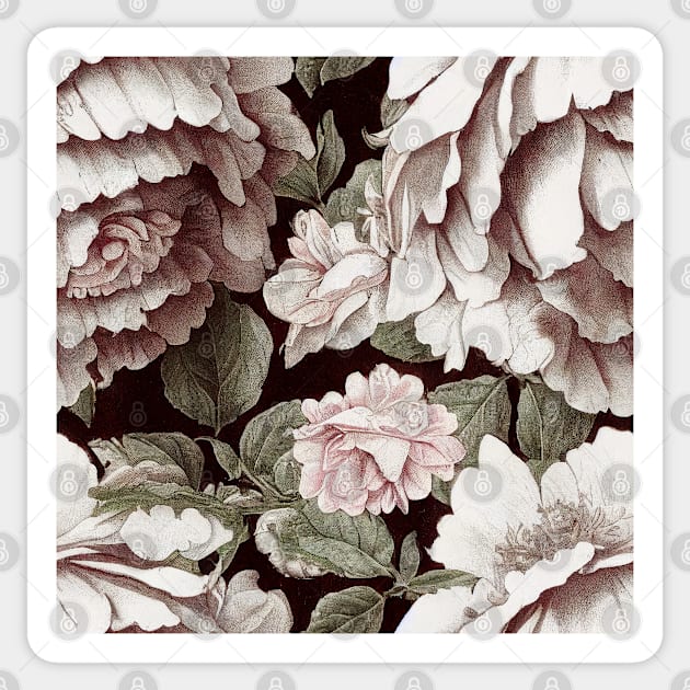 Antique Vintage White Ivory Peony Floral Illustration Sticker by VintageFlorals